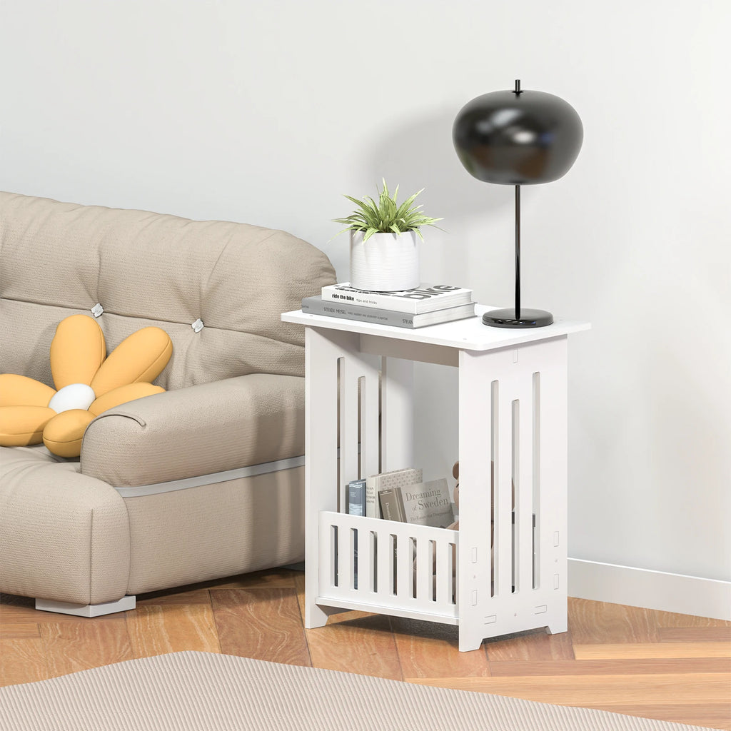 White Slim Bedside Table, Small Side End Table, Telephone Table for Small Spaces, Narrow Nightstand Wooden Sofa Side Table, Open Compartment, for Living Room, Bedroom, 22 x 34 x 40cm