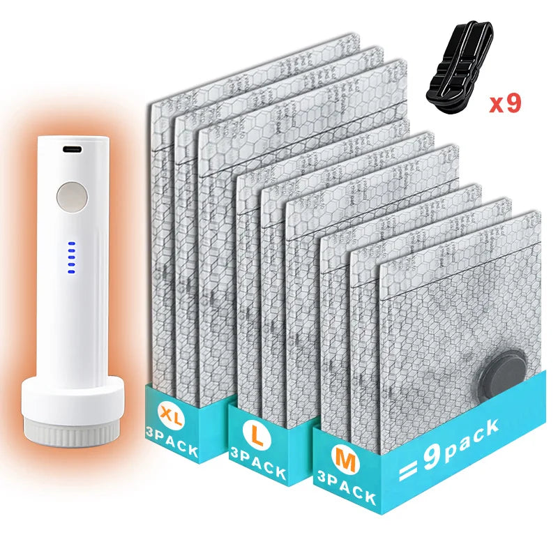 15 Vacuum Storage Bags, 6/9/15 Bags with Electric Air Pump, Wireless Electric Pump Space-Saving Storage Bags, Suitable for Travel and Home Use
