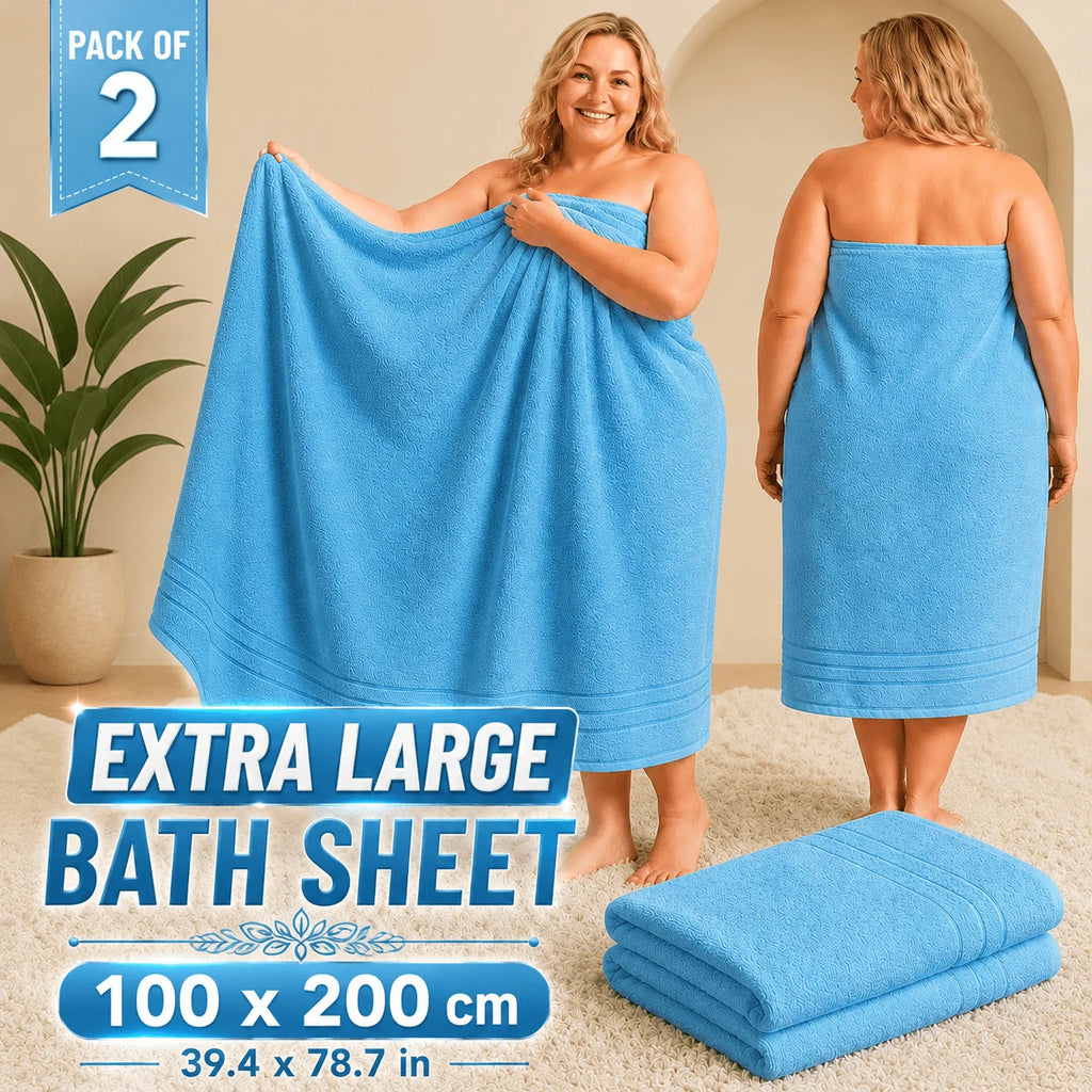 Pack of 2 Extra Large Bath Sheets 100 × 200 cm, 600 GSM Soft Bath Towels, Luxury Oversized Bath Towels for Adults, Quick-Drying and Highly Absorbent, Large Shower Towels for Bathroom, Home, Gym and Travel