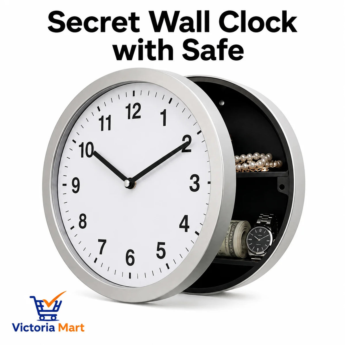 10 Inch Hidden Safe Wall Clock Secret Storage Diversion Safe Box for Cash Money Jewelry Passport Valuables Home Security