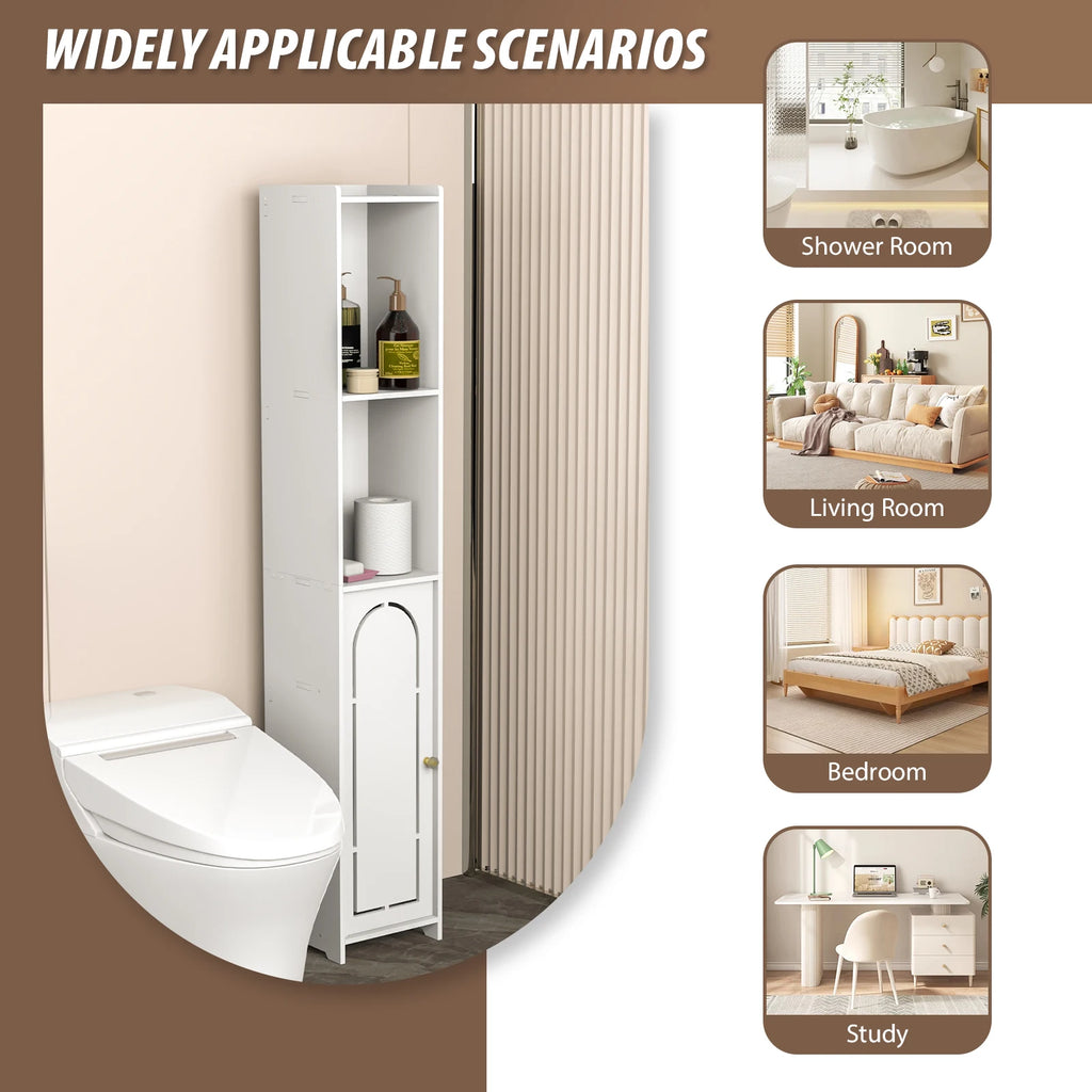 Bathroom Tall Cabinet, Freestanding Storage Cupboard in White, Multipurpose Waterproof Slim High Floor Cabinet for Living Room Kitchen Hallway