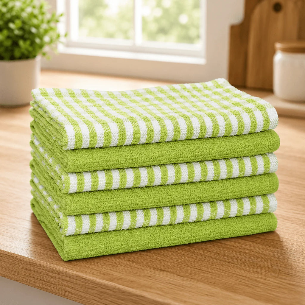 6 Pcs Cotton Mono Check Tea Towels –Premium 5 Colours, Quick Drying, Durable & Washable Kitchen Dish Cloths, Absorbent Cleaning Towels