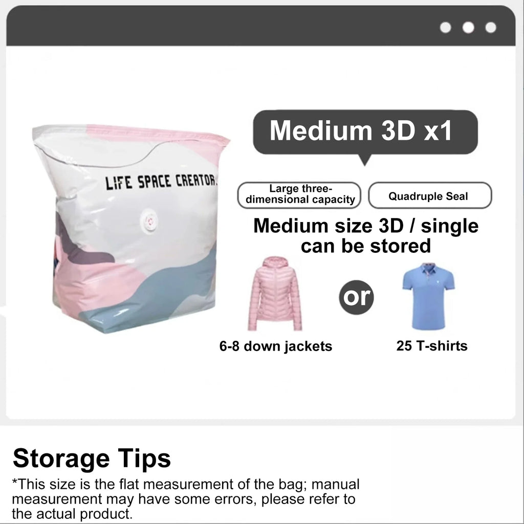 No-Pump Vacuum Storage Bags, Thickened PA+PE Airtight Compression Bags, Save 80% Space, Reusable Moisture & Mildew Proof Organizer for Clothes, Bedding, Pillows, Travel & Home Storage