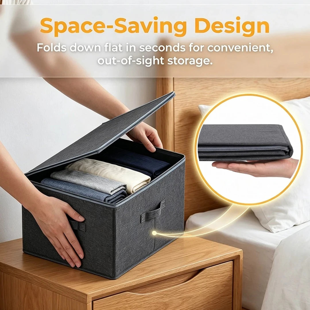 3PCS Large Foldable Canvas Storage Boxes Folding Fabric Clothes Baskets with Lid