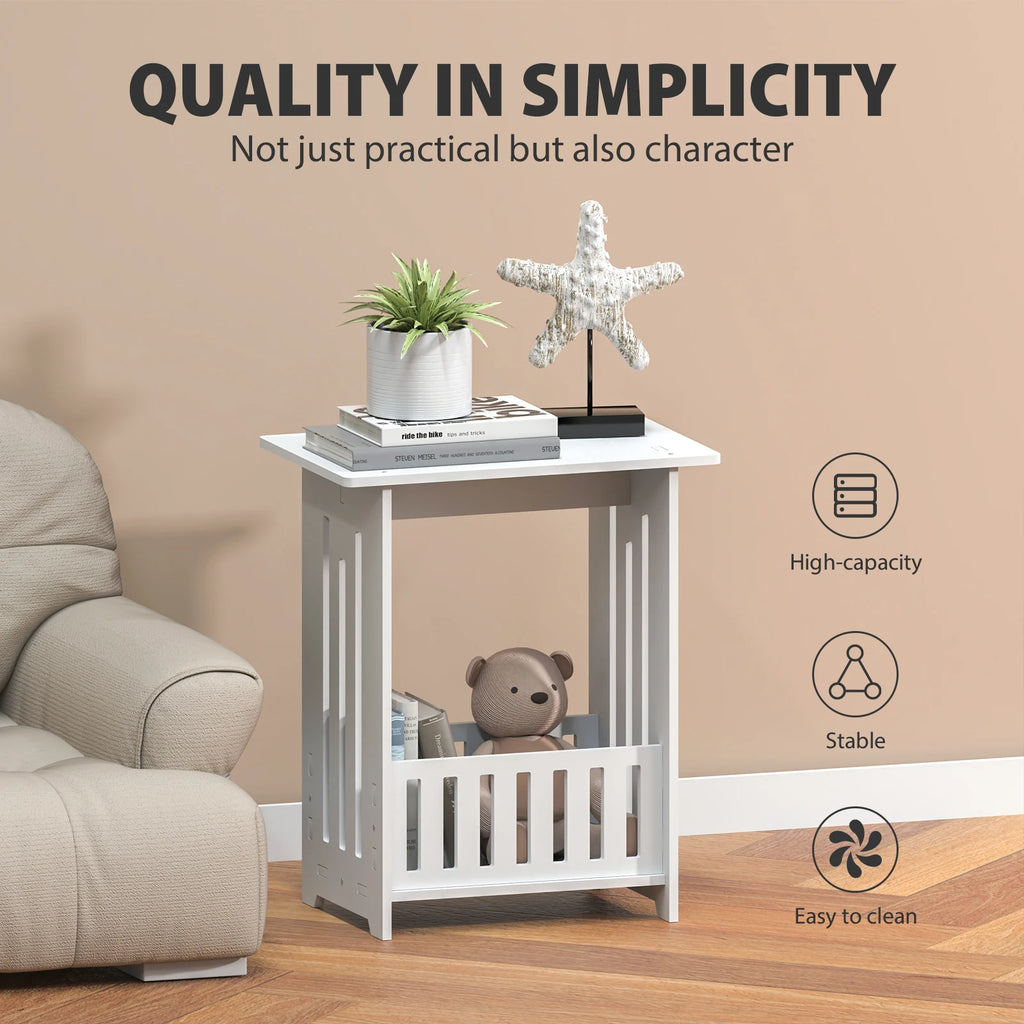 White Slim Bedside Table, Small Side End Table, Telephone Table for Small Spaces, Narrow Nightstand Wooden Sofa Side Table, Open Compartment, for Living Room, Bedroom, 22 x 34 x 40cm