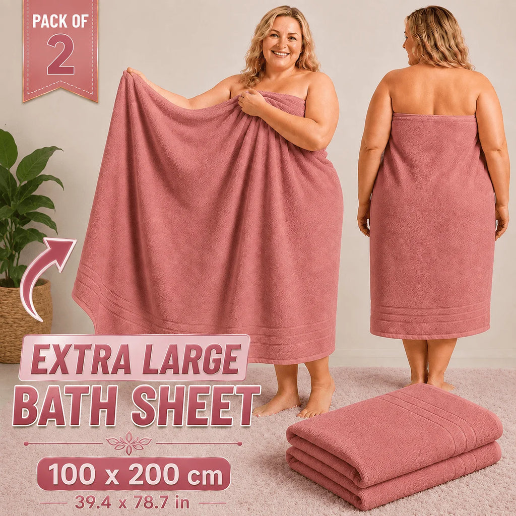 Pack of 2 Extra Large Bath Sheets 100 × 200 cm, 600 GSM Soft Bath Towels, Luxury Oversized Bath Towels for Adults, Quick-Drying and Highly Absorbent, Large Shower Towels for Bathroom, Home, Gym and Travel