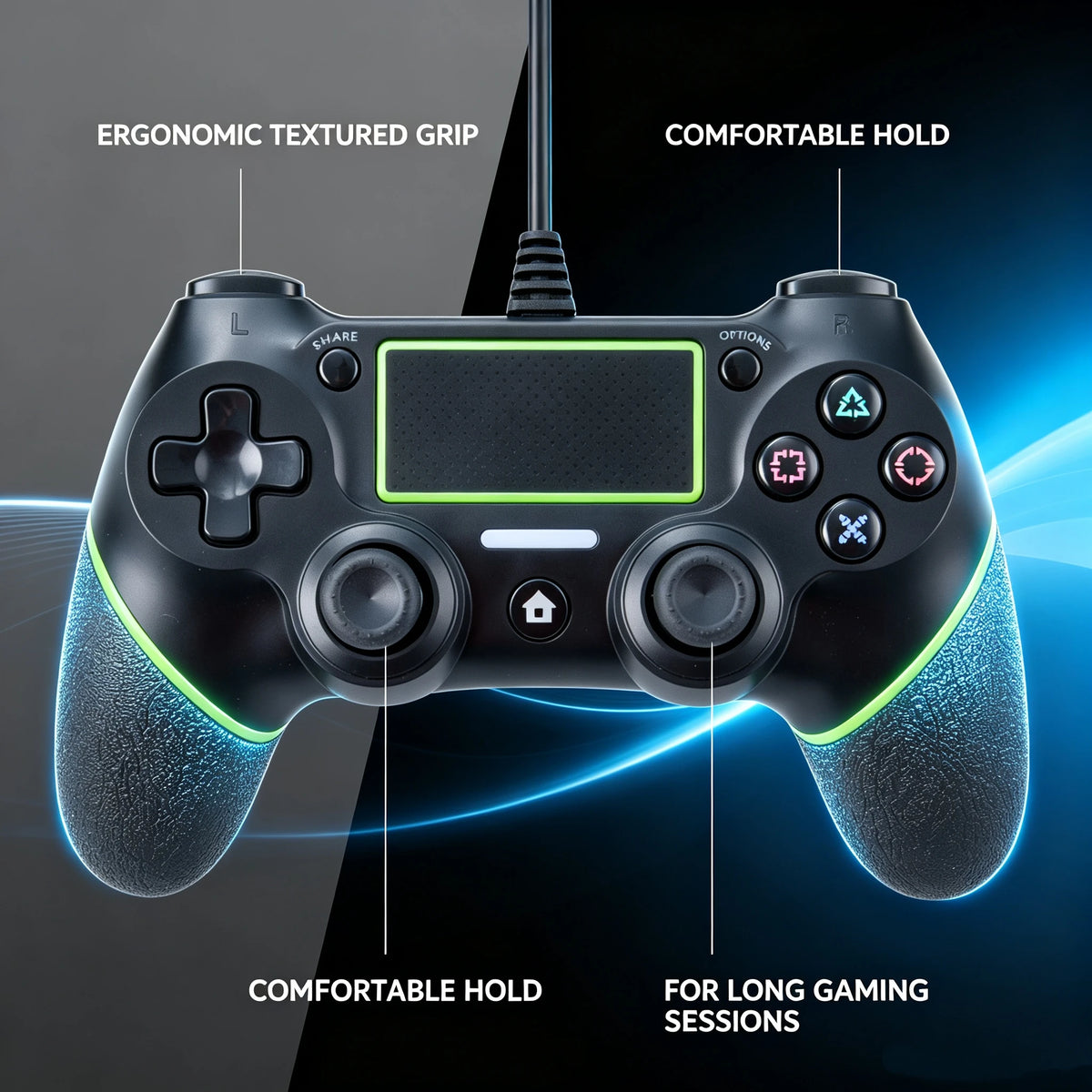 Wired Game Controller for PS4 Console, 17‑Button Gamepad with 1.4M USB Cable, Plug‑and‑Play Ergonomic Textured Grip