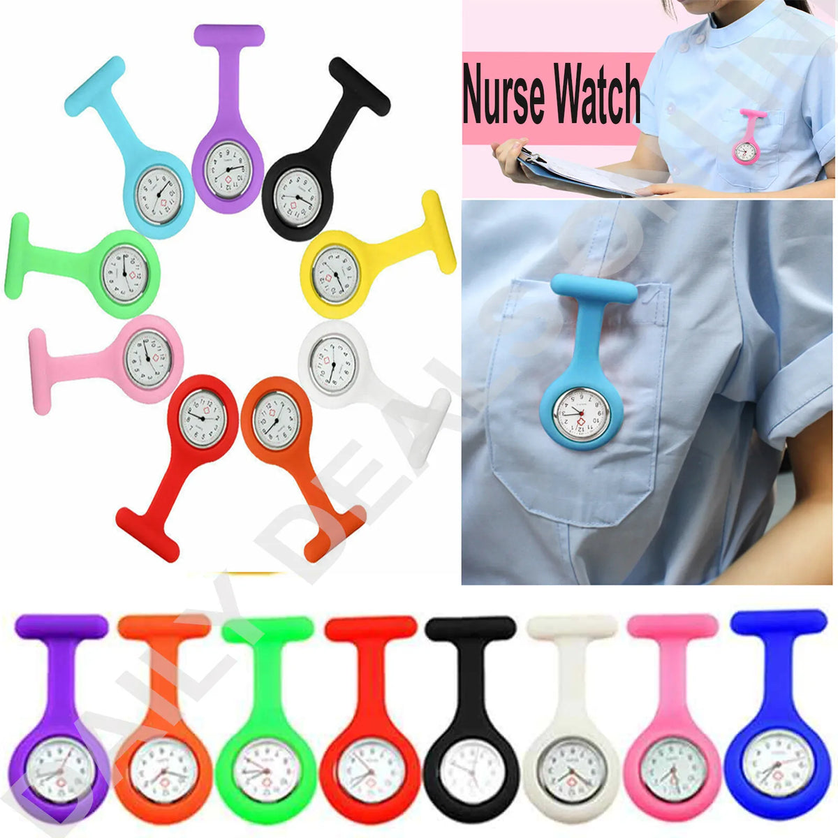 Nurse Watch Silicon Washable Doctor Tunic Quartz Fob Pocket Brooch