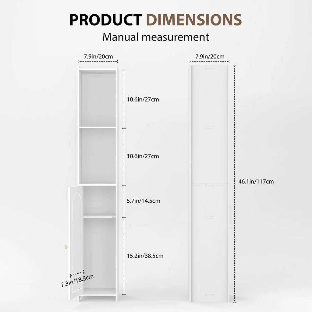 Bathroom Tall Cabinet, Freestanding Storage Cupboard in White, Multipurpose Waterproof Slim High Floor Cabinet for Living Room Kitchen Hallway