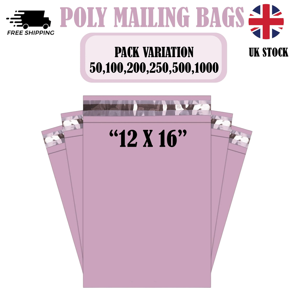 Pink Self-Seal Poly Mailers 12x16 Waterproof Poly Postal & Shipping Envelopes  Strong Packaging Bags for Clothing, Parcels & Online Orders.