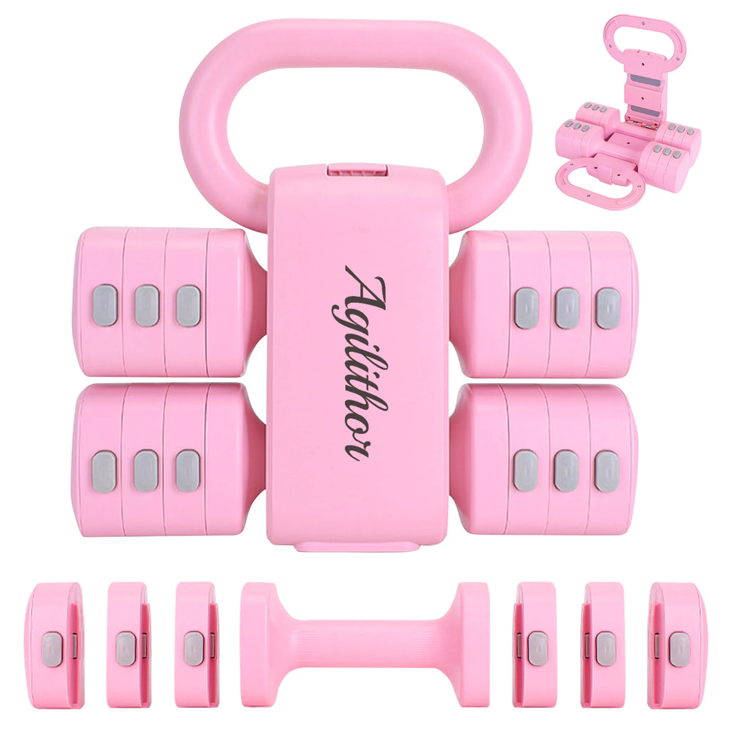 Agilithor 2 in 1 Dumbbell and Kettlebell Set, Two Adjustable Dumbbells 1 to 2.5 kg Each, 2 to 5 kg the Pair, with a Kettlebell Handle, Free Weights for Home Training