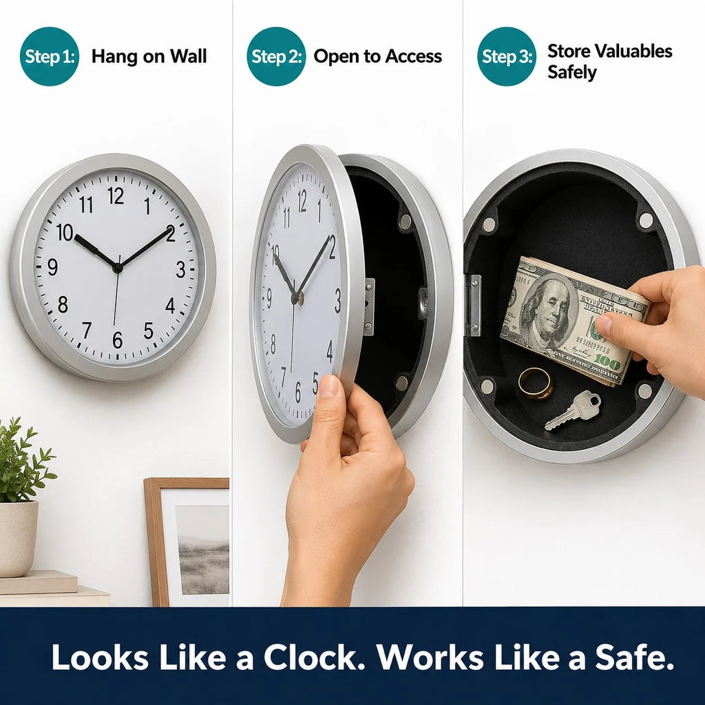 10 Inch Hidden Safe Wall Clock Secret Storage Diversion Safe Box for Cash Money Jewelry Passport Valuables Home Security