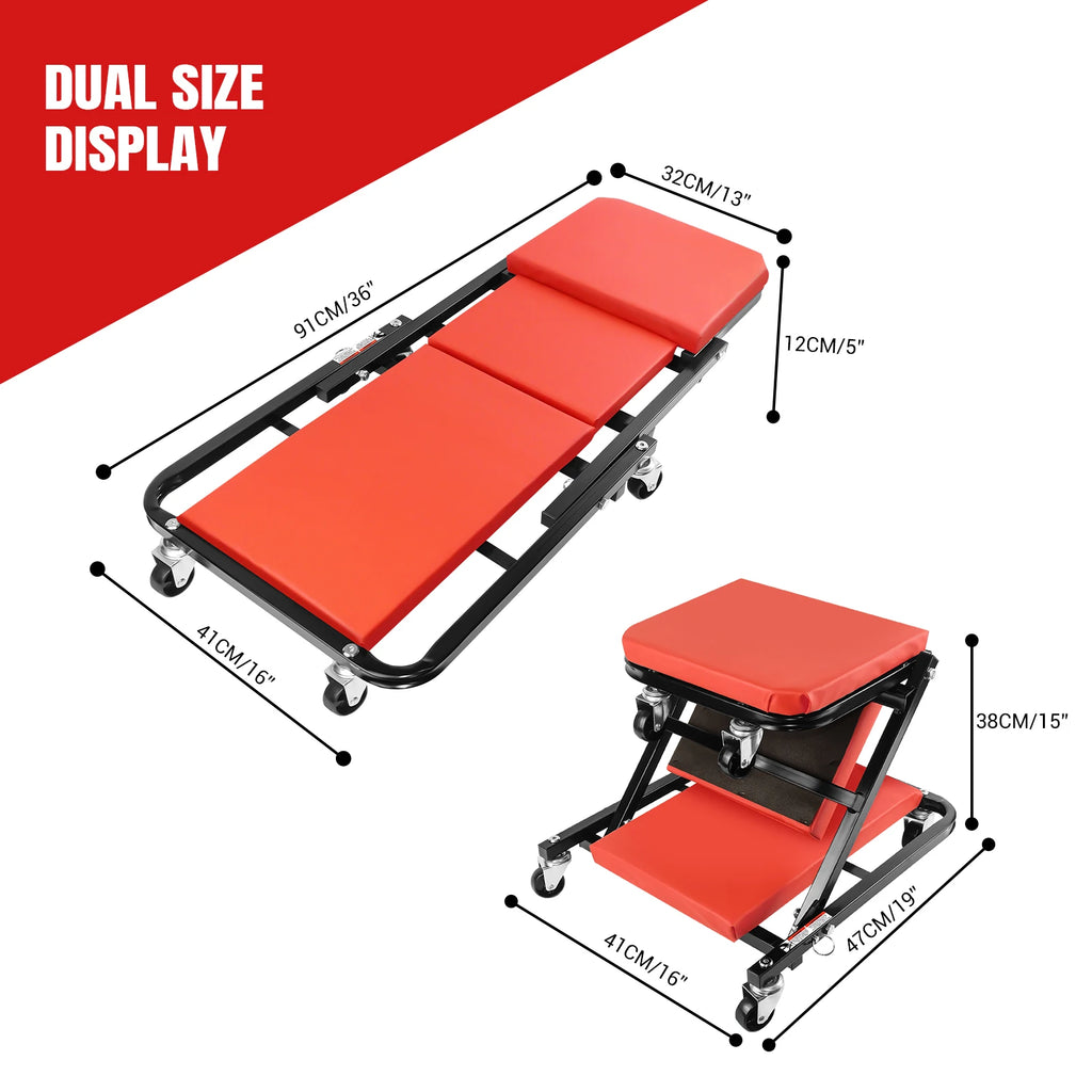 Folding Car Creeper Seat, Lay Down or Sit Stable, Heavy Duty Folding Mechanics Car Creeper with 6 360° Rotatable Rolling Wheels, Durable Garage Workshop Stool for Under Car Repair Tool