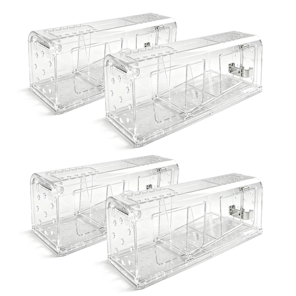 4 X Humane MOUSE Traps for Indoors and Outdoors, Duty Pest Trap for Catch Alive. Pets and Children Friendly. Reusable Rodent Mice Trap. Quick, Effective and Highly Sensitive Catcher
