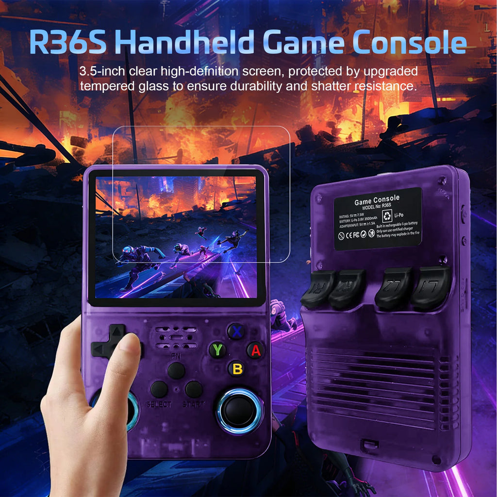 Handheld 128G Retro Game Console, Support Massive Classic Video Games, Reliving the days of childhood, Portable Mini Gaming Console(Purple)