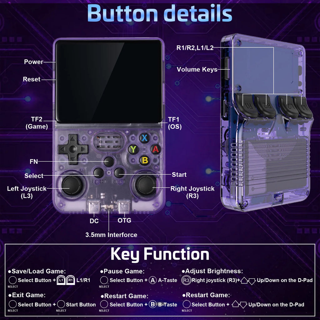 Handheld 128G Retro Game Console, Support Massive Classic Video Games, Reliving the days of childhood, Portable Mini Gaming Console(Purple)