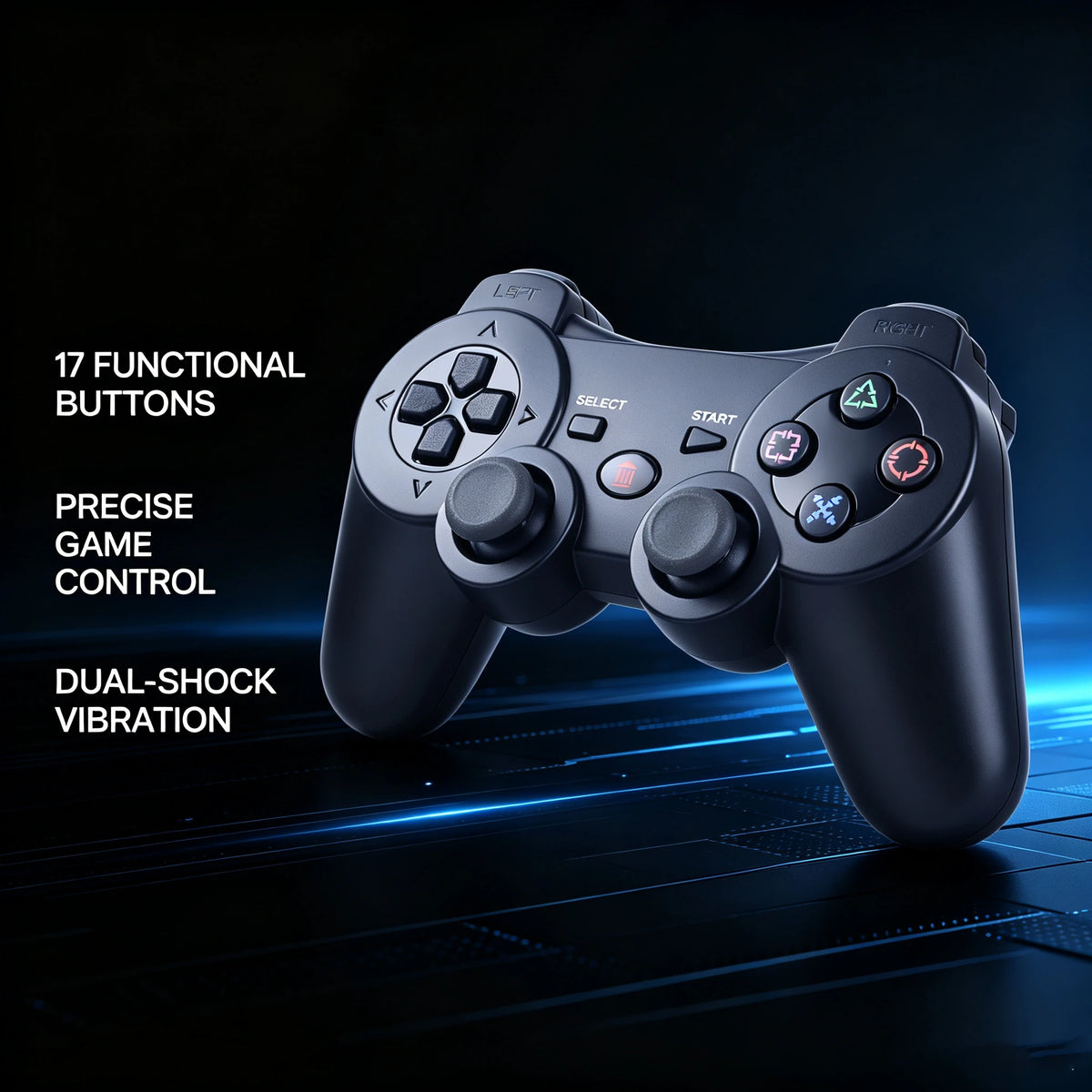 Wireless Game Controller for PS3 Console, 17‑Button Gamepad with Dual‑Shock Vibration, 1.8M Charging Cable, Ergonomic Design