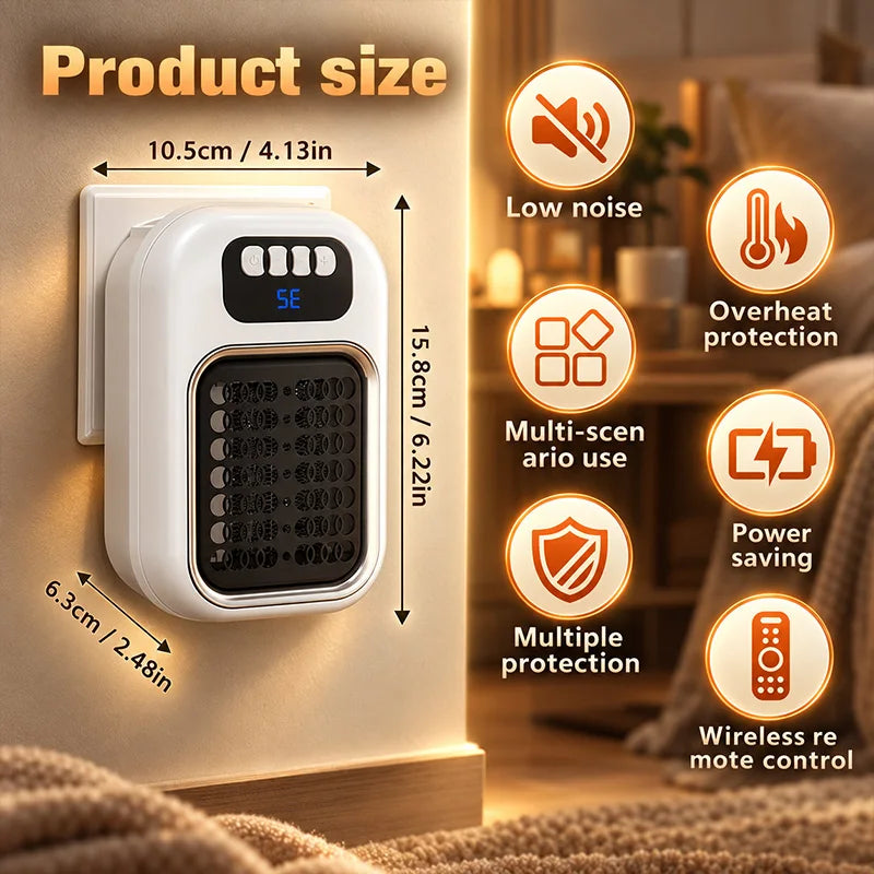 Plug-in Electric Heater, mini Ceramic Bathroom Heater That's Energy-Saving and Quiet, 800W Heater with 12-Hour Timer, Constant Temperature, and Overheat Protection, Suitable for the Bedroom