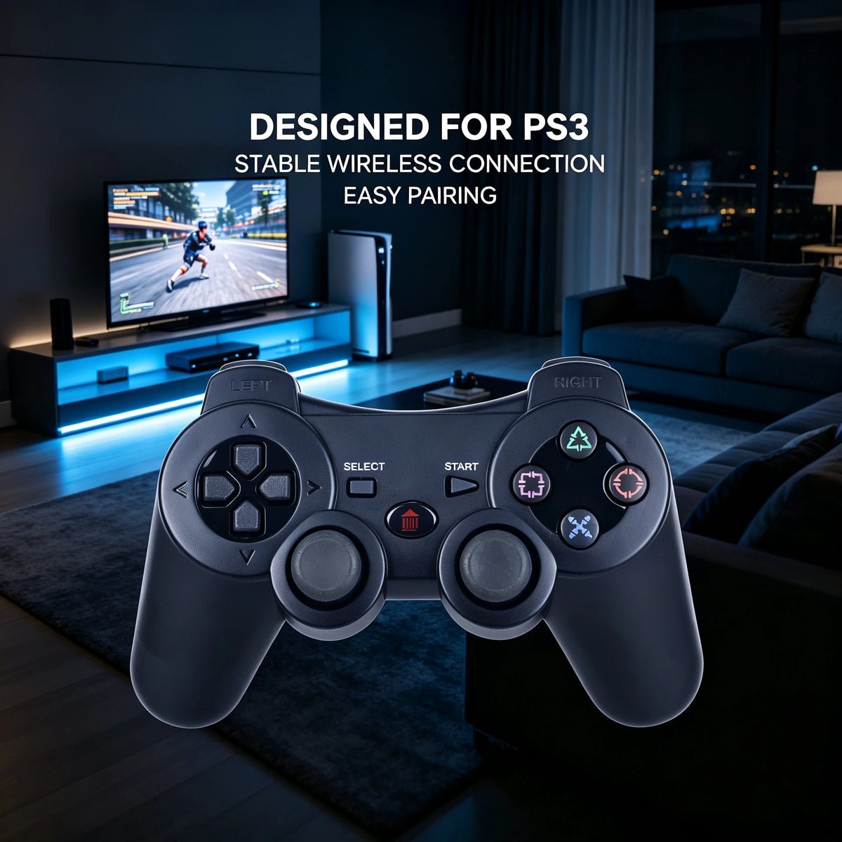 Wireless Game Controller for PS3 Console, 17‑Button Gamepad with Dual‑Shock Vibration, 1.8M Charging Cable, Ergonomic Design