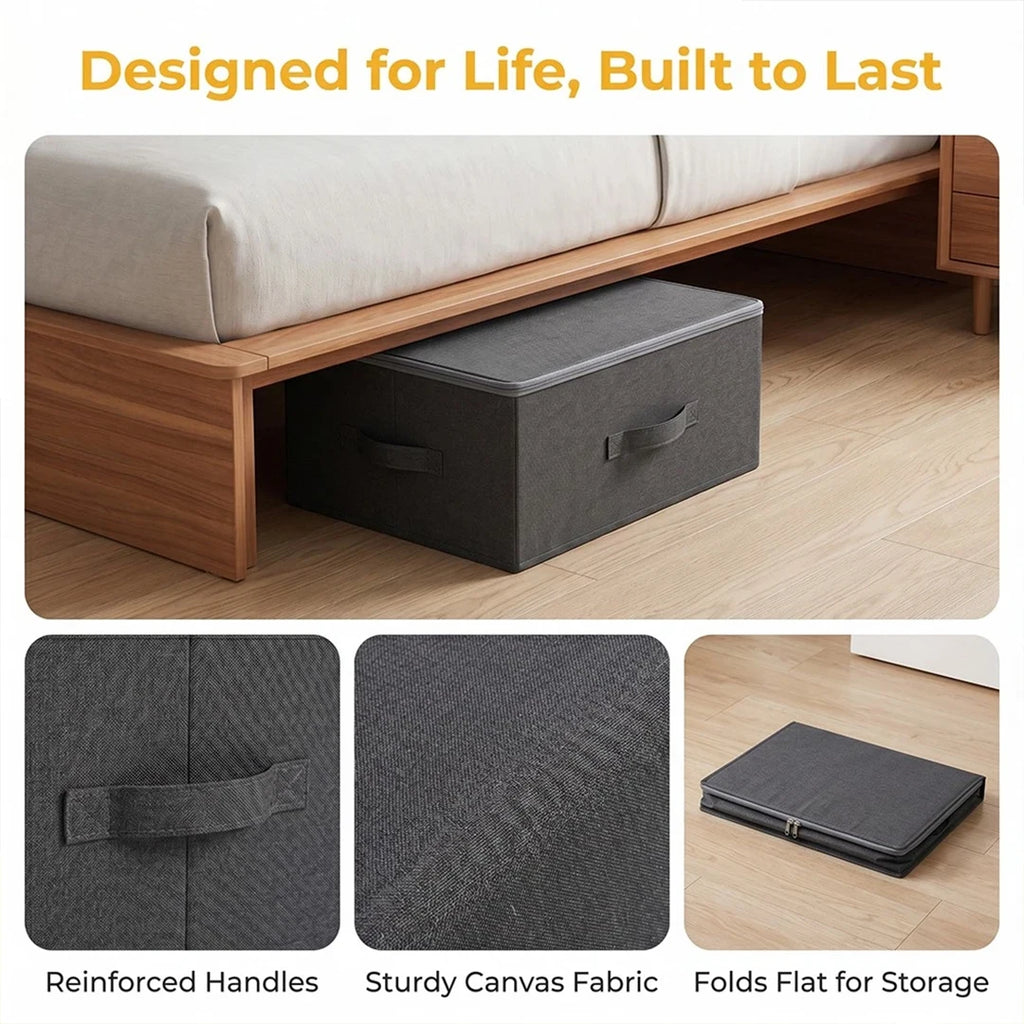 3PCS Large Foldable Canvas Storage Boxes Folding Fabric Clothes Baskets with Lid