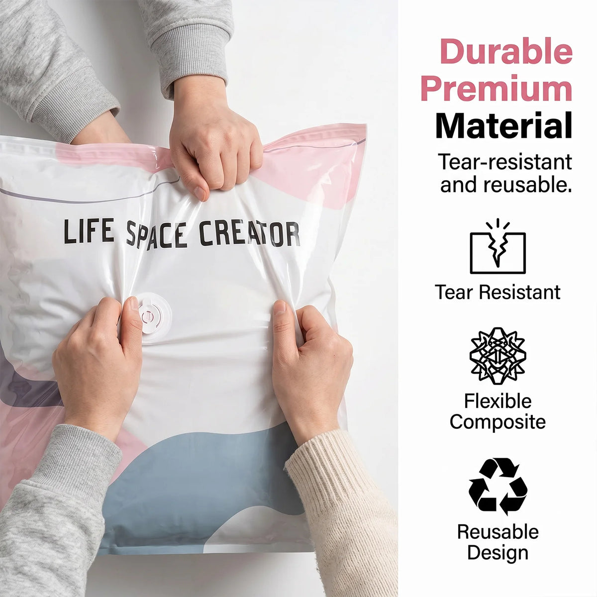 No-Pump Vacuum Storage Bags, Thickened PA+PE Airtight Compression Bags, Save 80% Space, Reusable Moisture & Mildew Proof Organizer for Clothes, Bedding, Pillows, Travel & Home Storage