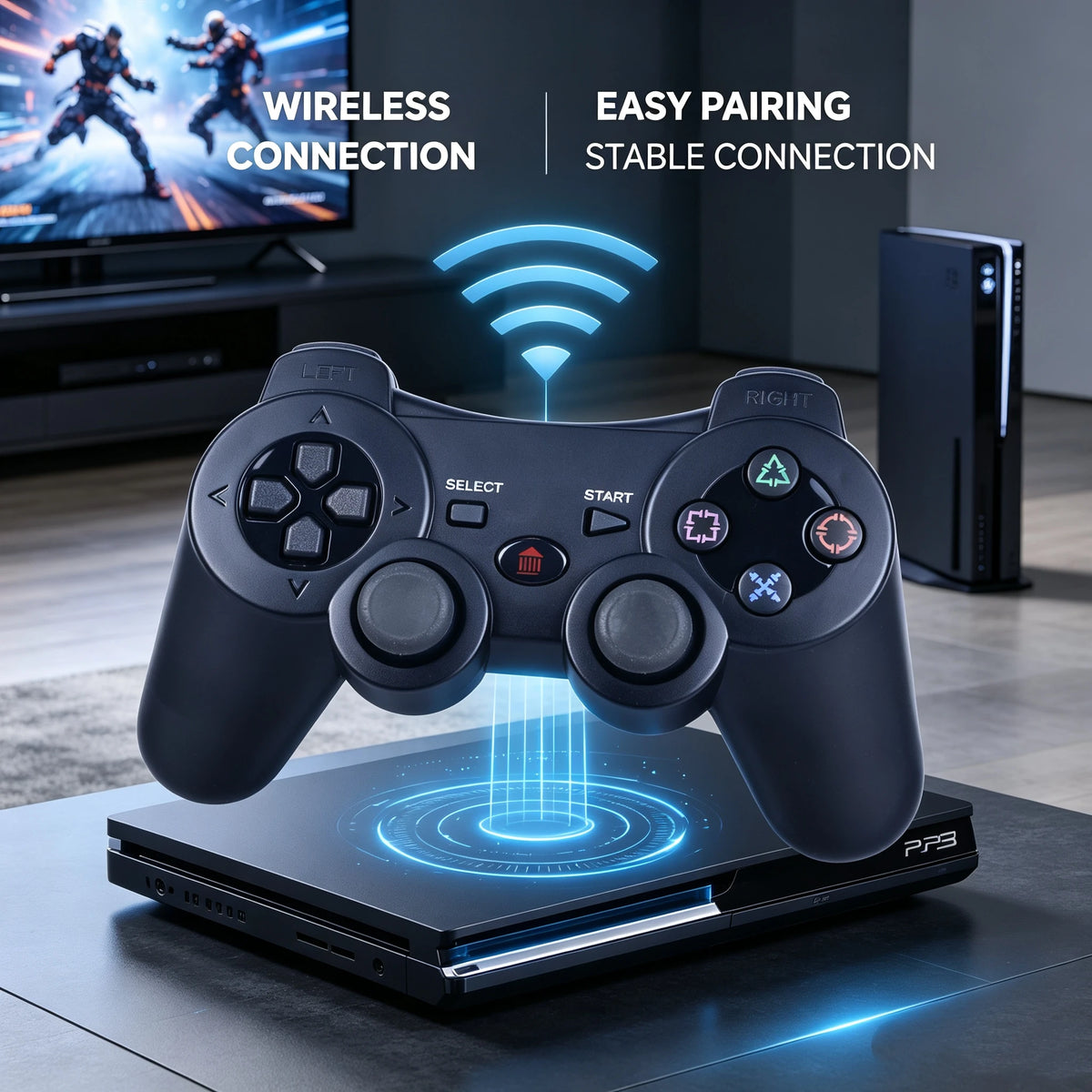 Wireless Game Controller for PS3 Console, 17‑Button Gamepad with Dual‑Shock Vibration, 1.8M Charging Cable, Ergonomic Design