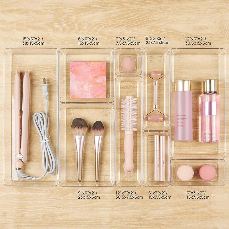 25Pcs Transparent Box Storage Organizer Desk Plastic Storage Box Container Drawer Organizer Table Jewelry Box Makeup