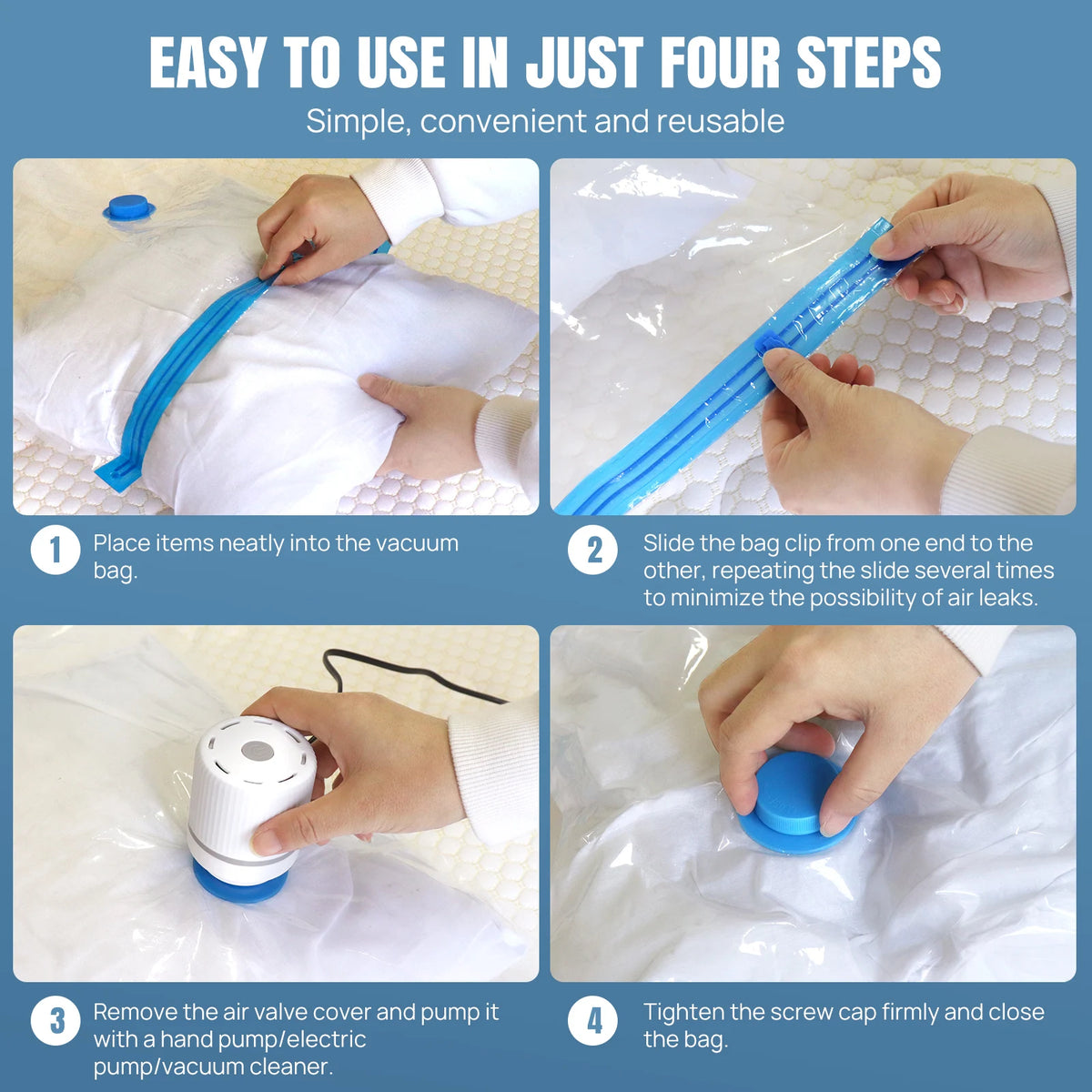 Vacuum Storage Bags,（40*60cm、50*70cm、60*80cm、70*100cm）*3, Vacuum Bags with Electric Pump Fast Compression Durable Dustproof Waterproof Vaccine Storage Bags Travel for Duvets,Quilts,Clothes
