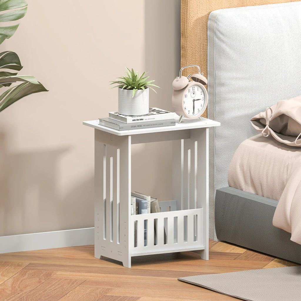 White Slim Bedside Table, Small Side End Table, Telephone Table for Small Spaces, Narrow Nightstand Wooden Sofa Side Table, Open Compartment, for Living Room, Bedroom, 22 x 34 x 40cm