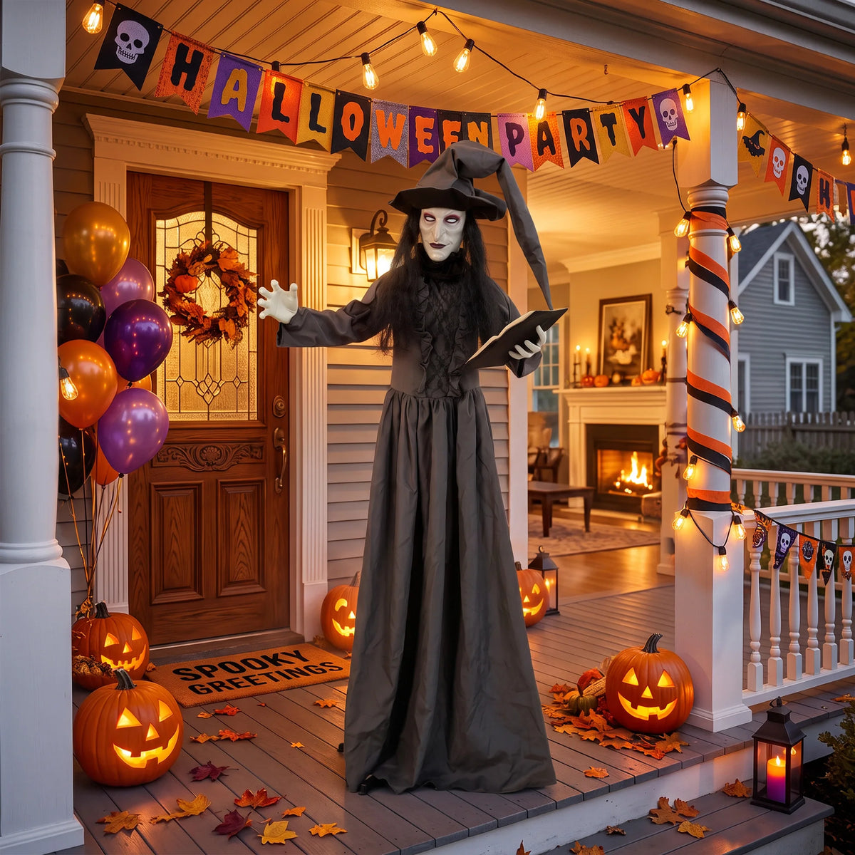 HOMCOM 180cm Life Size Animated Witch Halloween Decoration Outdoor Indoor