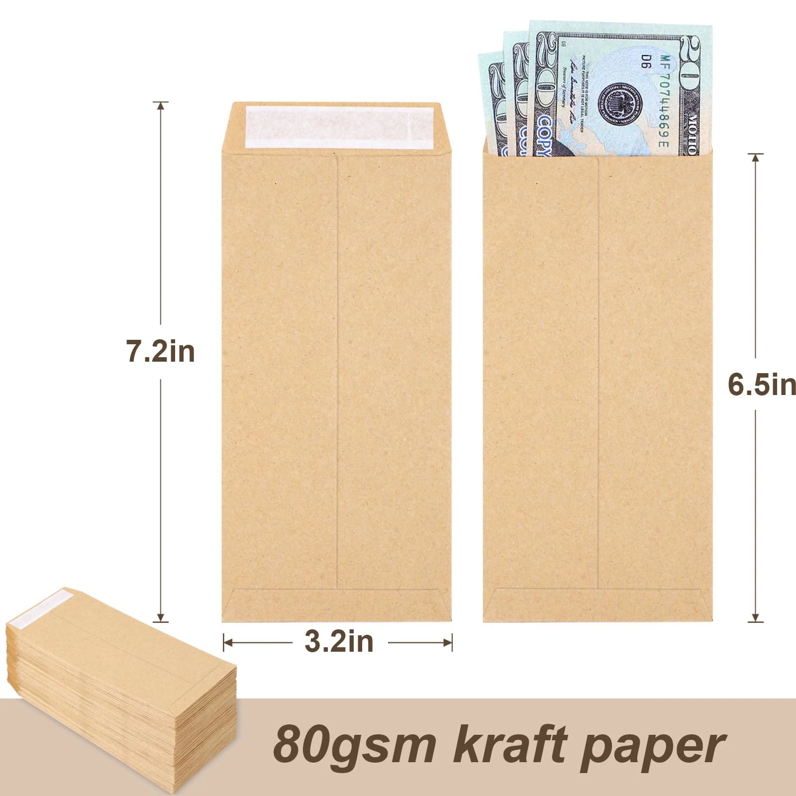 25Pcs Self-Sealing Cash Envelopes 6.5”x3.2”Money Envelope Money Holder Bags Budgeting Saving Challenge Letter for Gifts Tickets