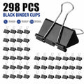 298PCS Black Binder Clips, Paper Clamps, Heavy Duty Office Document Clips, Rust Resistant Paper Holders for Office, School & Home Supplies