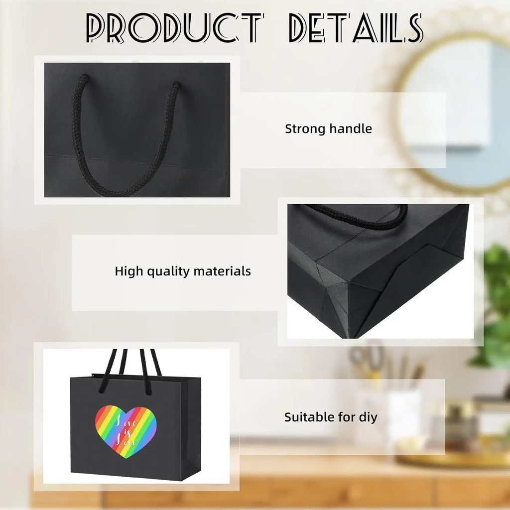 Black Paper Gift Bags with Handles Crafters Party Planners Gift Givers Perfect for Wedding Birthday Party Craft Gifting 10pcs