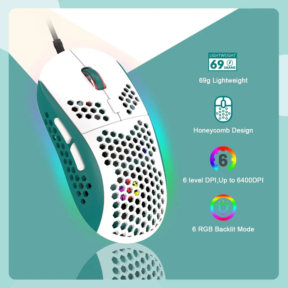 YINDIAO T8 60% RGB Gaming Keyboard and Mouse Combos+Coiled USB C Cable,Wired Mechanical Keyboard,68 Keys TKL Compact Mini Layout,Honeycomb RGB Gaming Mouse,Up to 6400DPI,for PC MAC PS5 Xbox,Green
