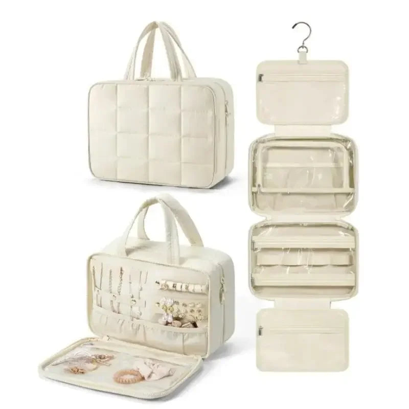 Hanging Travel Toiletry Bag Women Cosmetic Makeup Case with Jewelry Pocket Portable Wash Organizer for Vacation Trip Gym Beach
