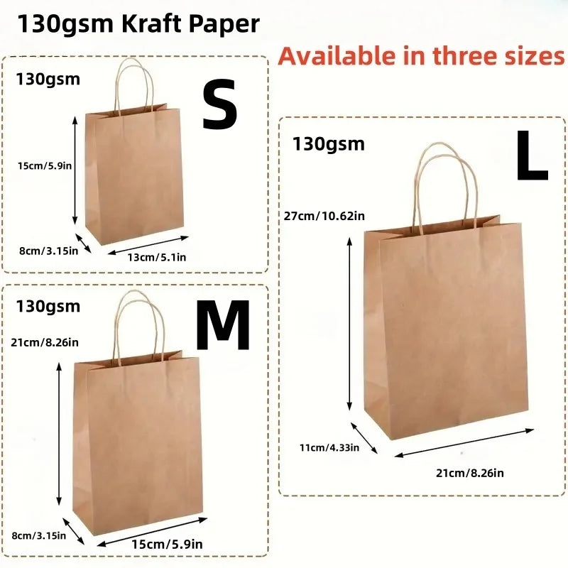 Bulk Kraft Paper Bags with Handles – Brown/White/Black, Strong Textured Handles for Retail, Grocery, Boutique, Supermarket