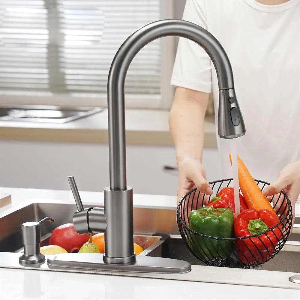 360° Kitchen Sink Mixer Taps Pull Out Spout Spray Single Lever Modern Mono Tap
