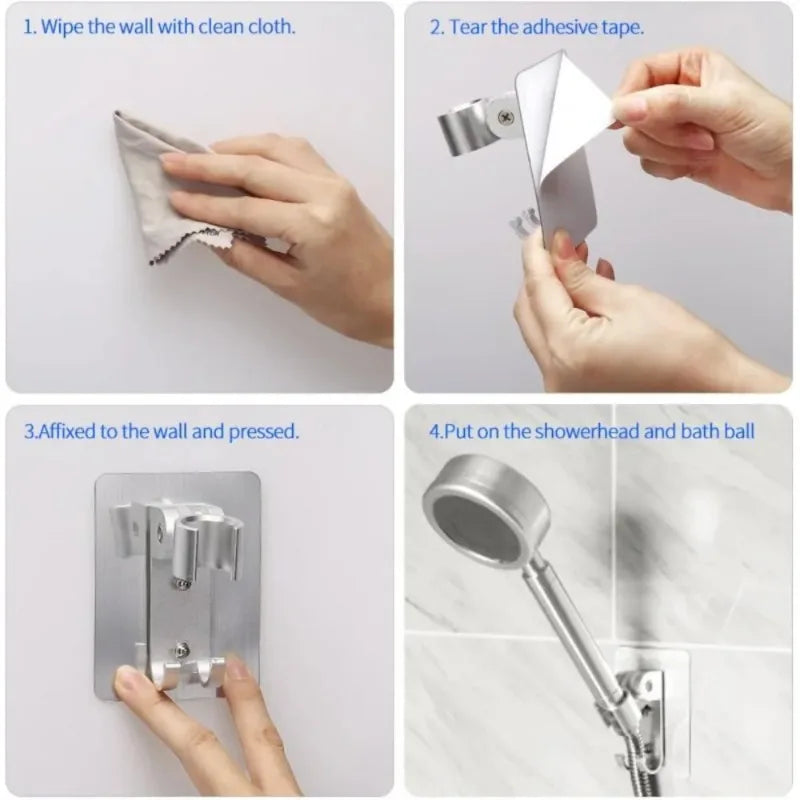 Strong Adhesive Shower Head Holder Adjustable Wall Mount with 2 Hooks Bidet Sprayer Compatible No Drill Bathroom Accessory