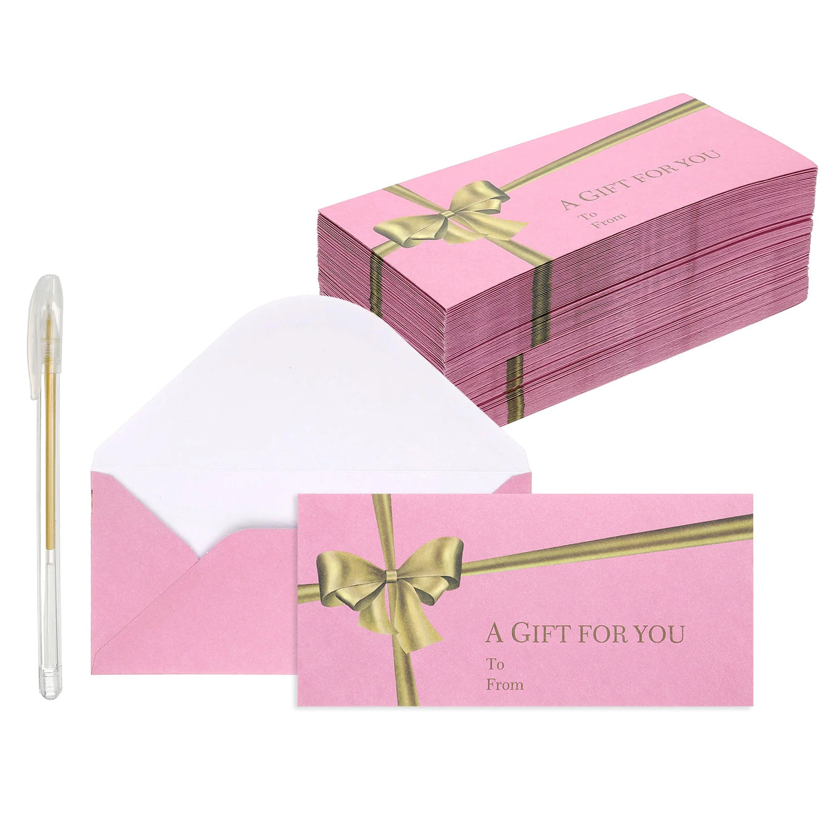 50Pcs Mini Envelopes V Flap Small Business Card Envelopes with Gold Ink Pen for Greeting Cards Wedding Invitations Party Gifts
