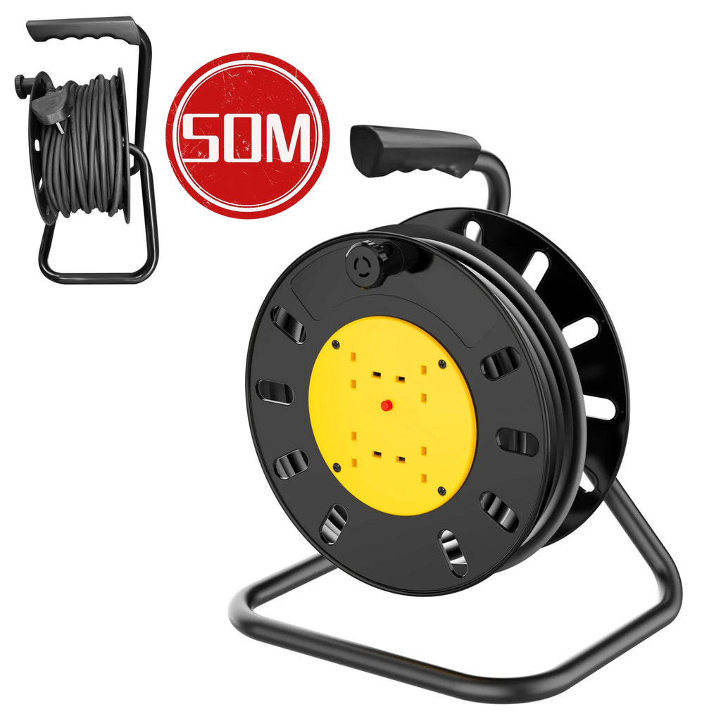 3000W Extension Lead Cable Reel,10m/15m/25m/50m 4 Socket Cord Reel UK Plug Socket with Thermal Cut-Out Protection, Outdoor for Garden