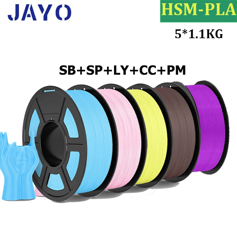 JAYO High Speed Matte PLA 5Rolls 3D Printer Filaments 1.75mm Mixed Color no Bubble Free FDM 3D Printer Material for 3D Printing
