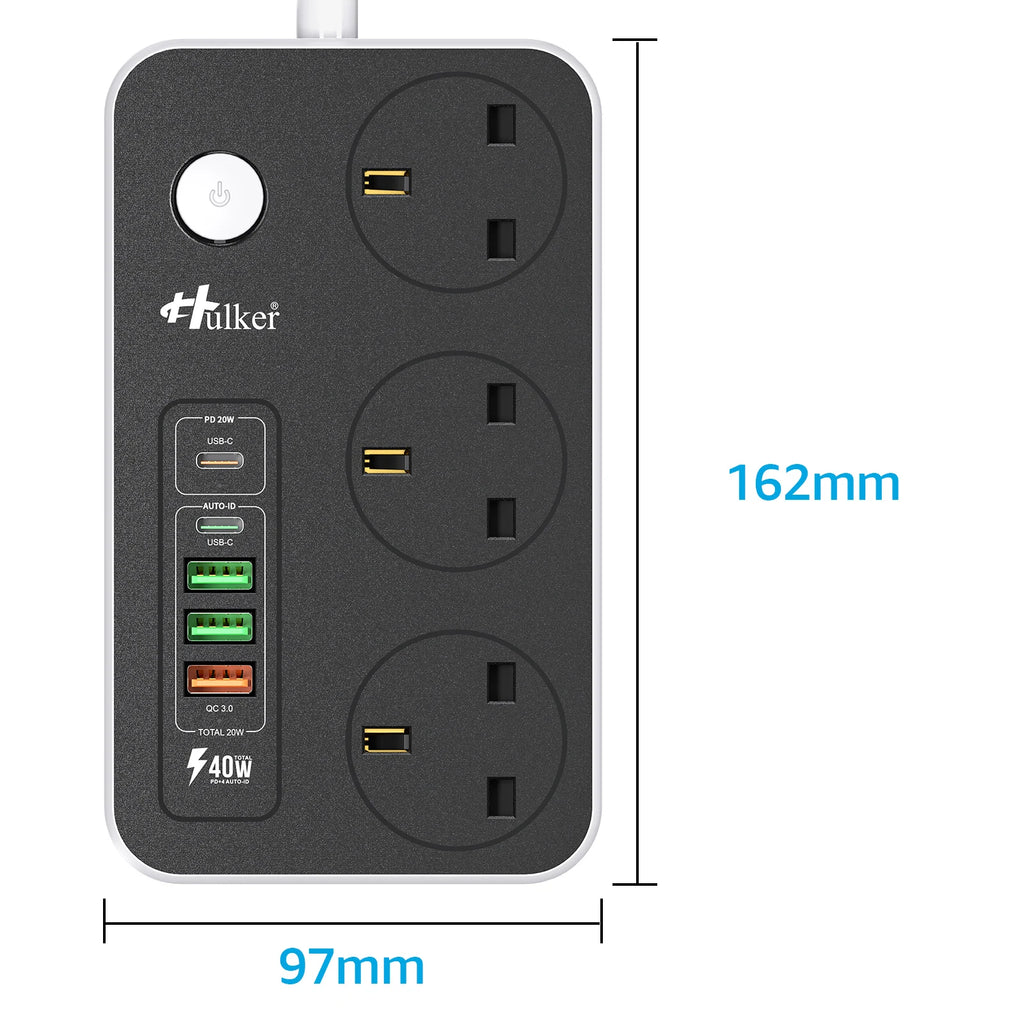Power Strips with USB ports 3 Way Outlets 5 USB Ports Power Socket with 2M Bold Extension Cord Smart USB Charger UK Socket