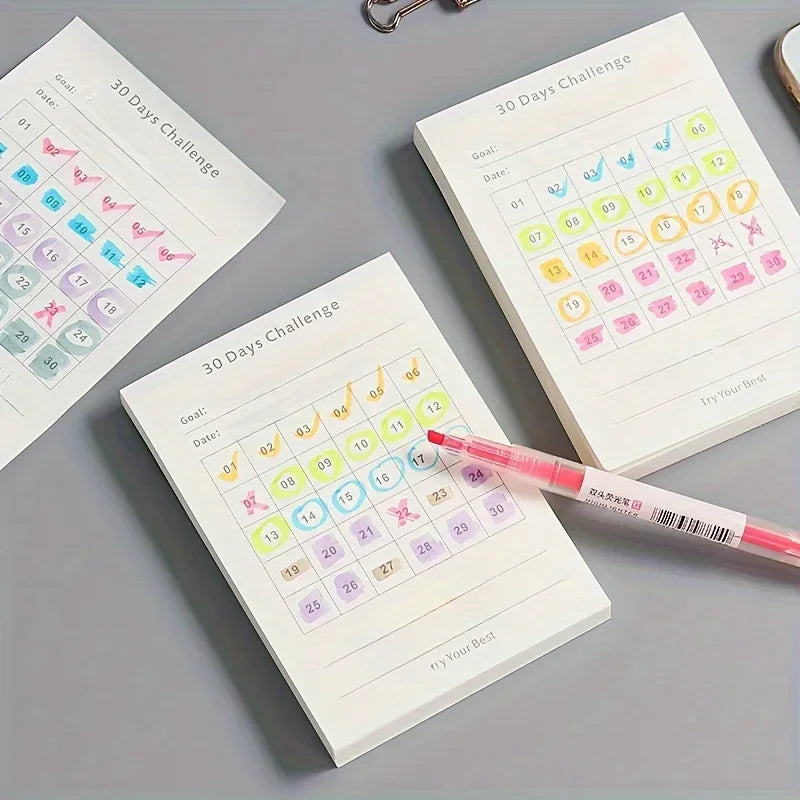 30 days challenge with 100 Sticky Notes To Cultivate Self-discipline checklist Notebook for Goal Tracking, and Sticky Notes
