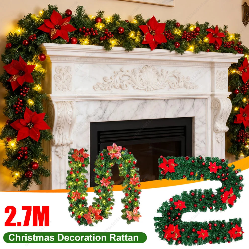 2.7M Christmas LED Rattan Garland Decorative For Staircase Fireplace Christmas Decoration Xmas Tree Rattan Banner Home Pendant