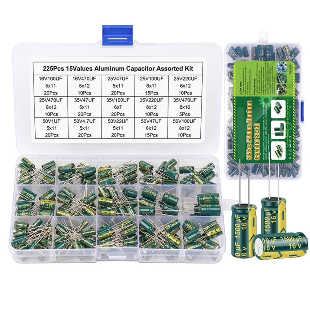 15/24/36 Values 225/460/925Pcs Aluminum Electrolytic Capacitors Aluminum Electrolytic Capacitors Assortment Kit for DIY Projects