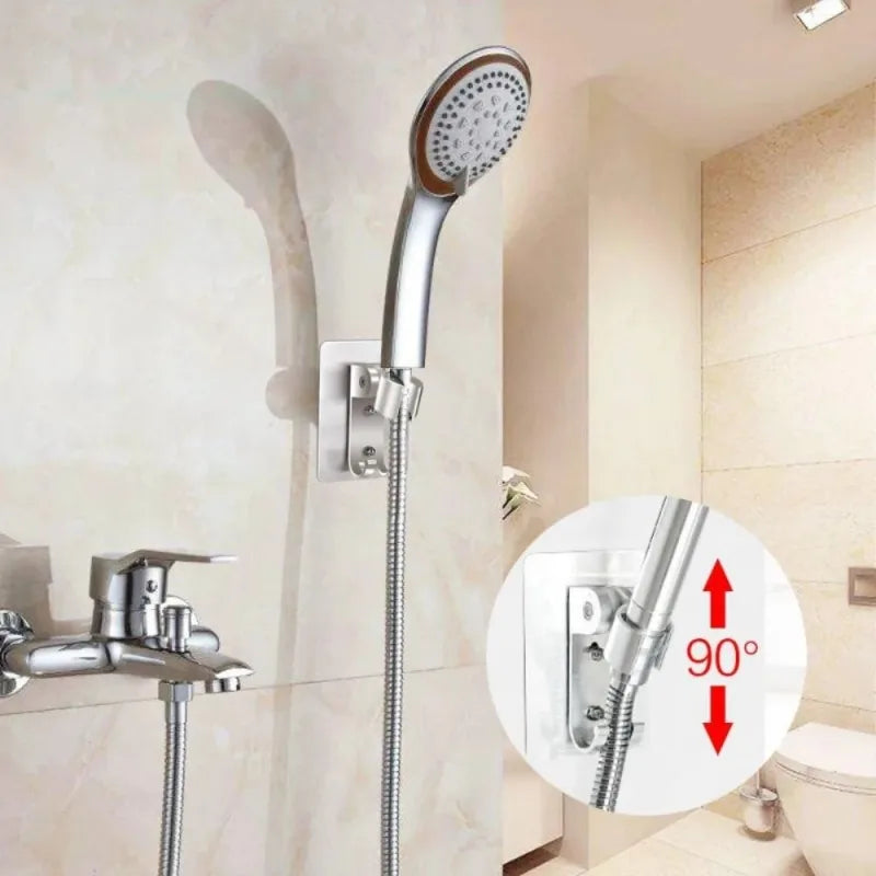 Strong Adhesive Shower Head Holder Adjustable Wall Mount with 2 Hooks Bidet Sprayer Compatible No Drill Bathroom Accessory