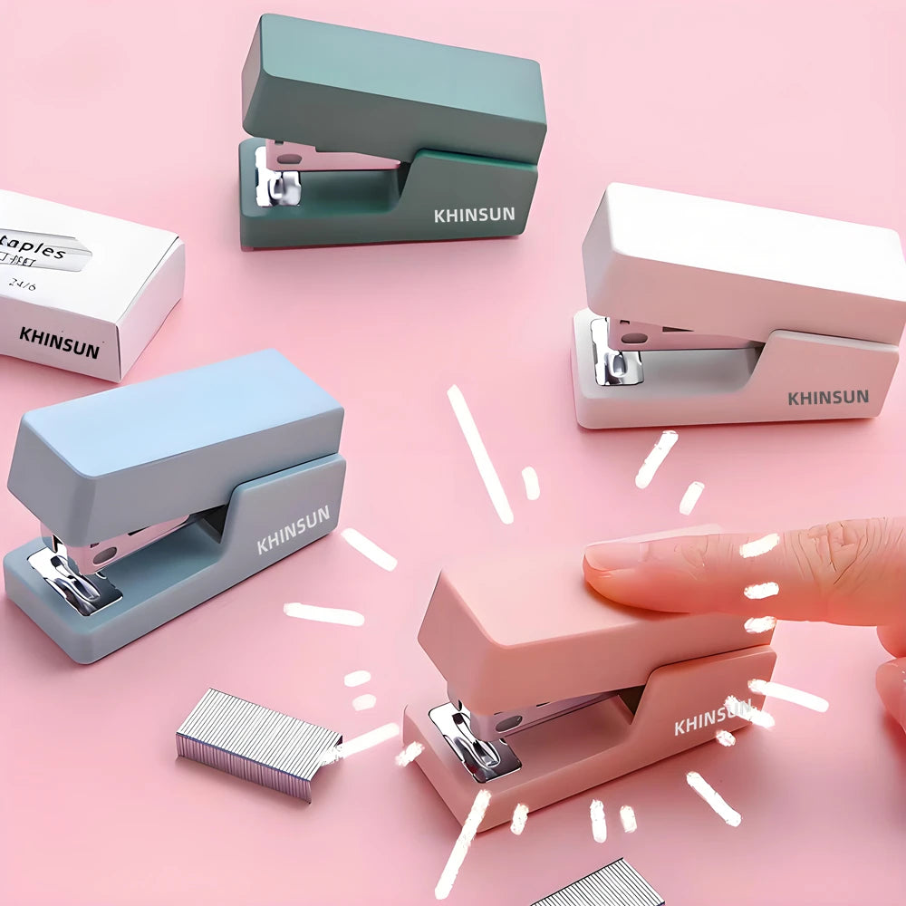 KHINSUN Mini Stapler Set Portable Color Paper Binding Machine Use 24/6 26/6 Staples Fashion Stationery Office Supplies