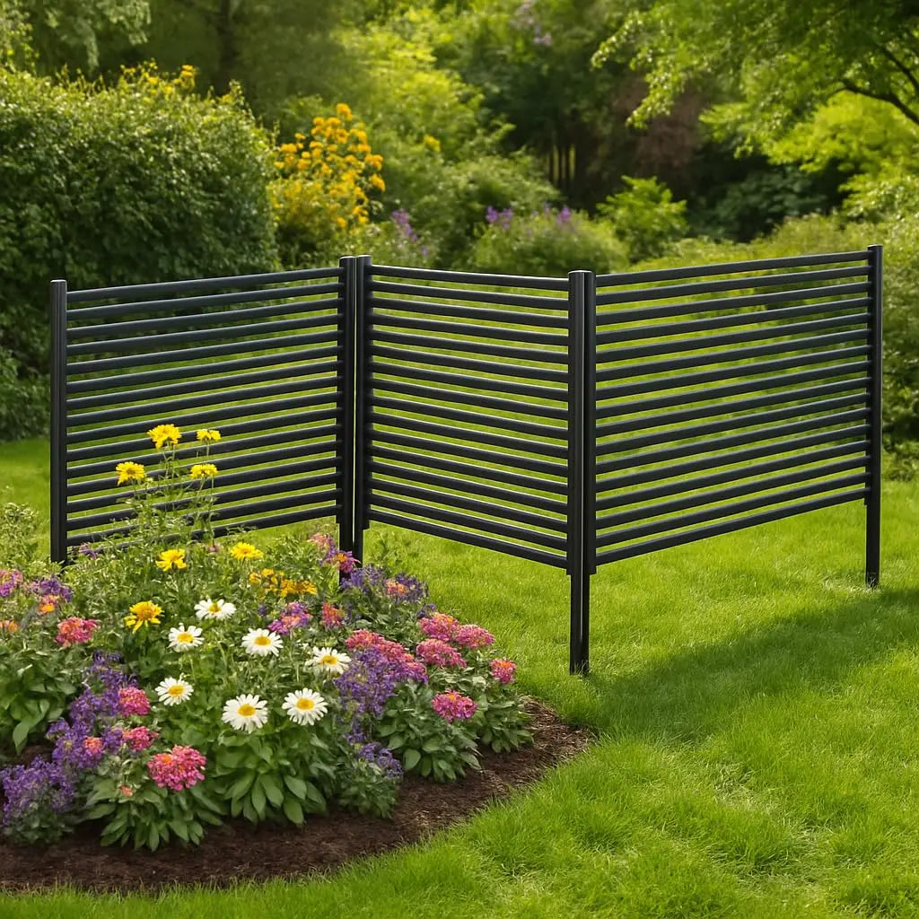 No-Dig Ground Stake Garden Privacy Fence Rustproof Metal Aluminum Slats Windproof Airflow Design Flexible Multi-Purpose for Dog Barrier Pool Patio Divider Backyard Terrace