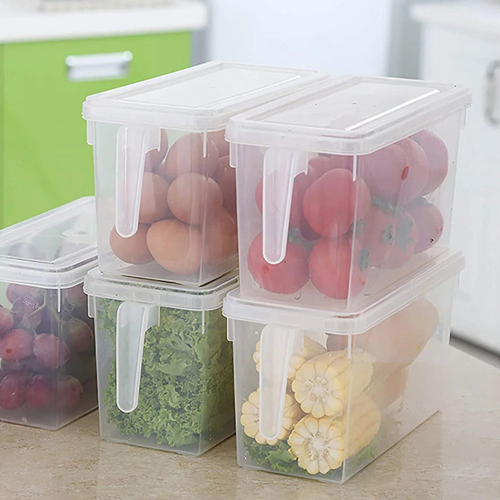 Haodirect 4Pcs Clear Refrigerator Food Storage Container for Fridge Pantry Freezer, Fruits Vegetables Cereal Storage