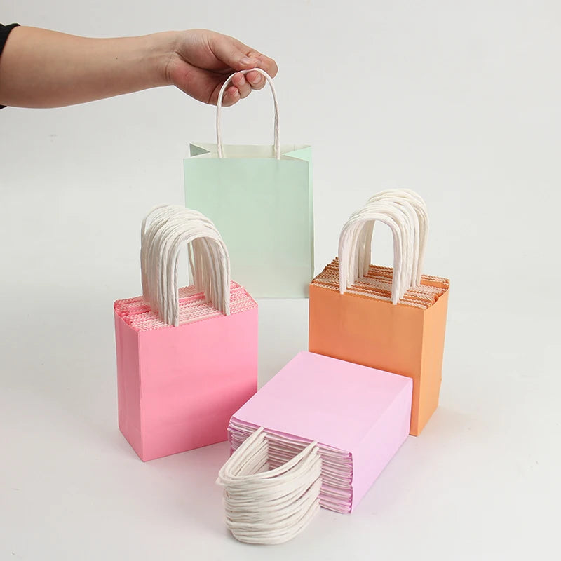 Macaron Soft Pastel Kraft Paper Bags with Handles - Bulk Multipurpose for Gift, Shopping & Party